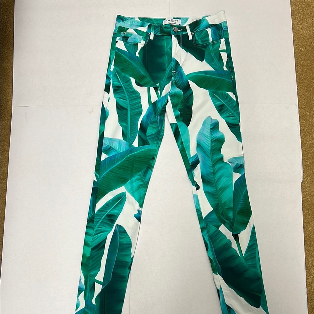 Marciano Green and White Skinny Jeans with Artistic Print